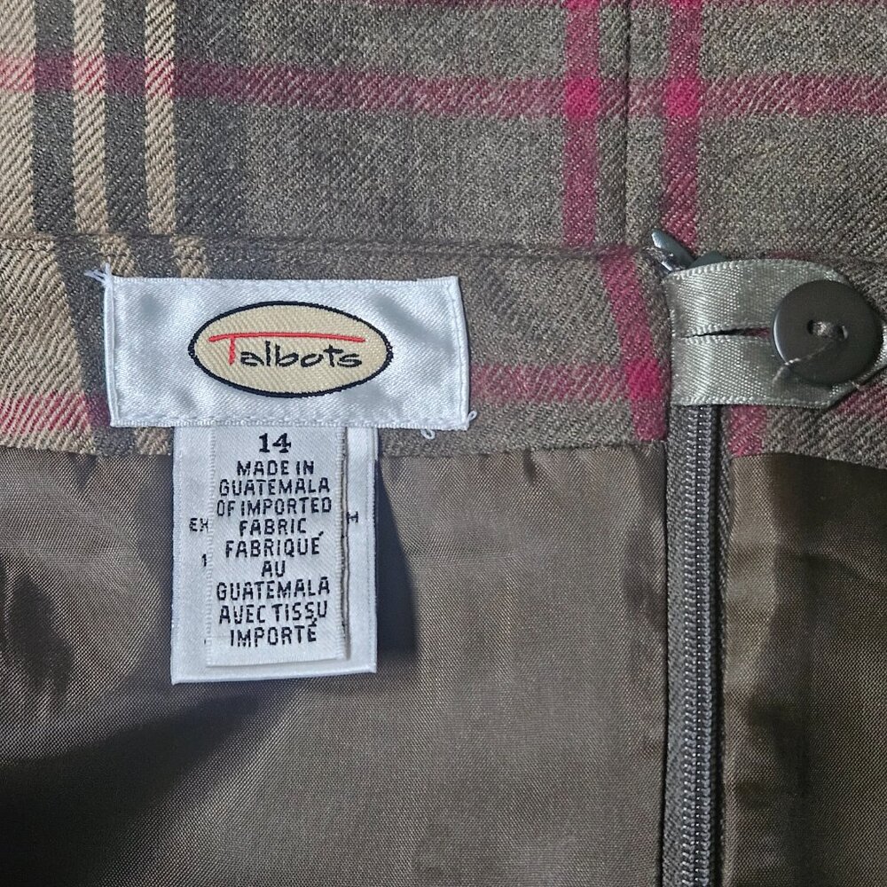VTG Talbots Midi Skirt 100% Wool Women's SZ 14 Plaid Gray Preppy Academia Work - Picture 2 of 12
